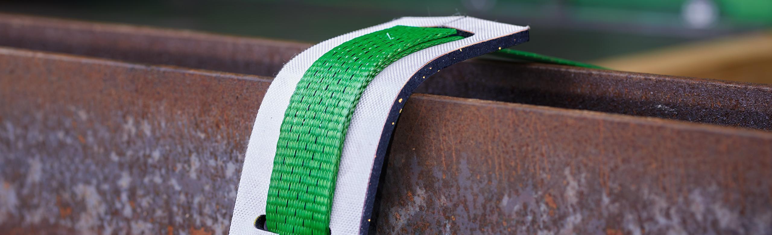 Webbing protectors in use Webbing protector in use on steel beams